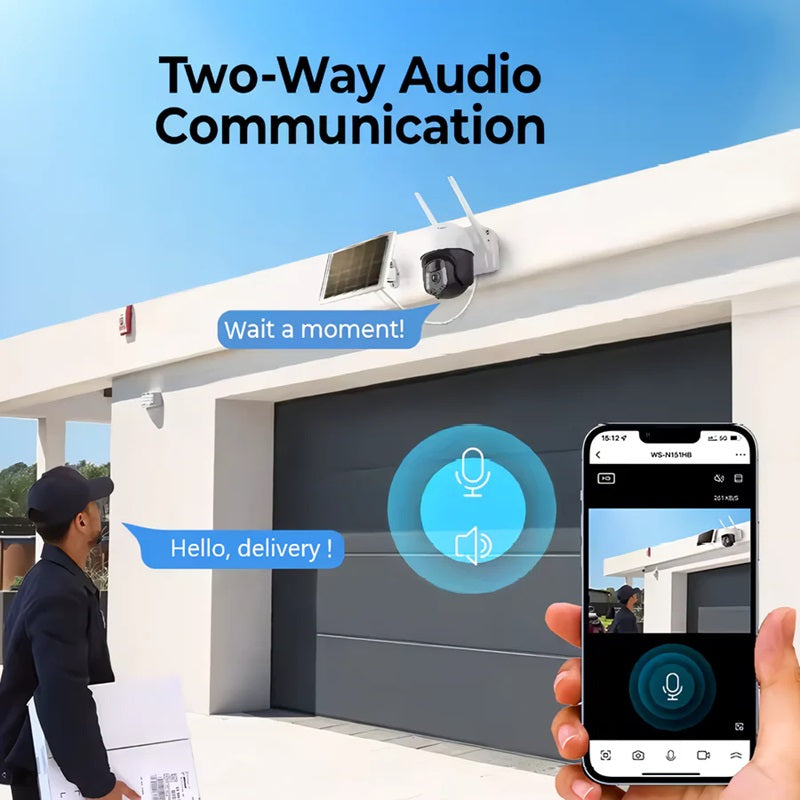 Wireless Solar-Powered PTZ Security Camera with Auto-Tracking Night