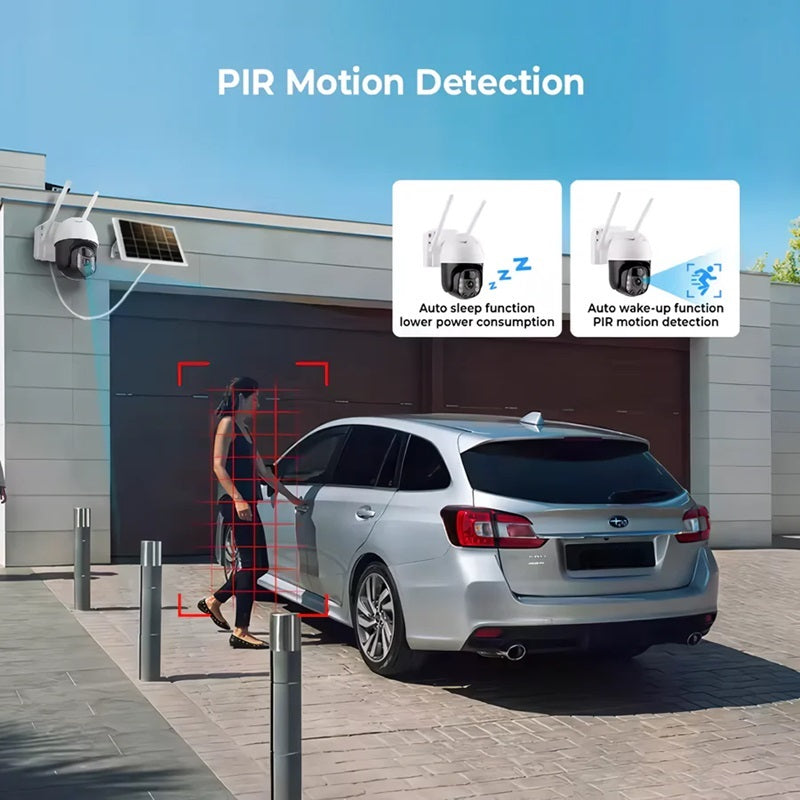 Wireless Solar-Powered PTZ Security Camera with Auto-Tracking Night
