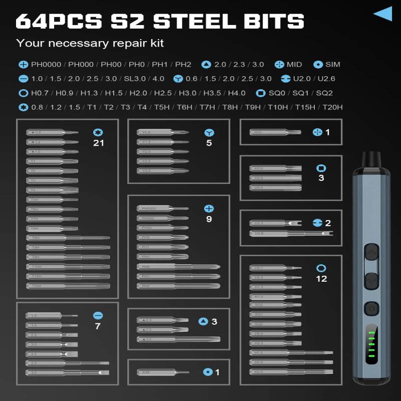 Precision Electric Screwdriver Set with Bits