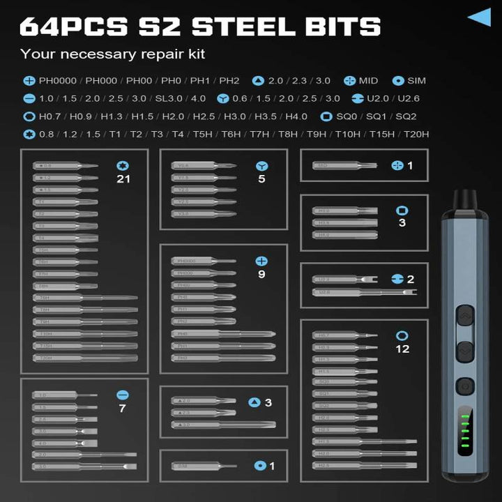 Precision Electric Screwdriver Set with Bits
