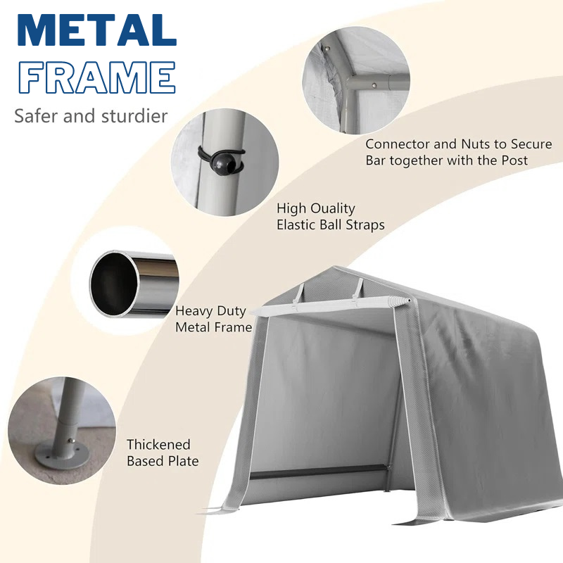 Portable Heavy-Duty Shed with Roll-Up Zipper Doors 6x8 ft