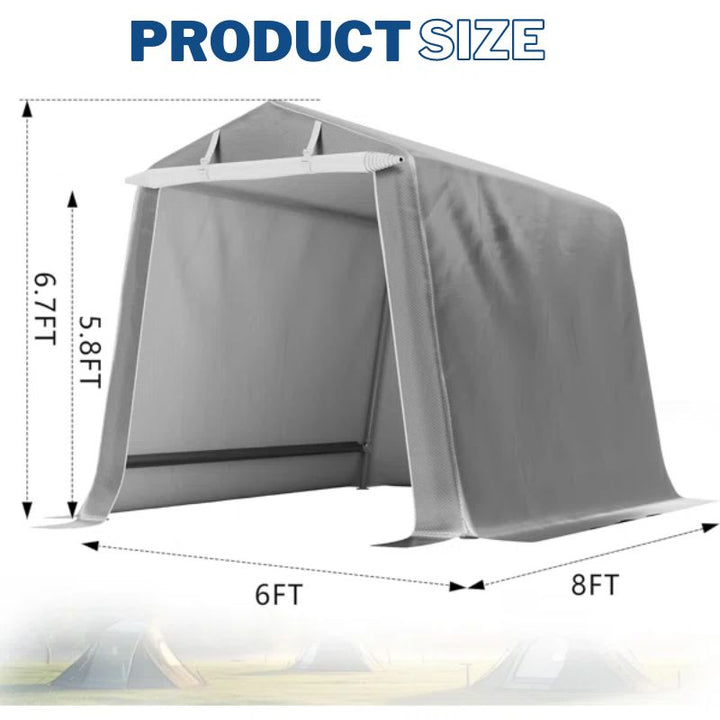 Portable Heavy-Duty Shed with Roll-Up Zipper Doors 6x8 ft