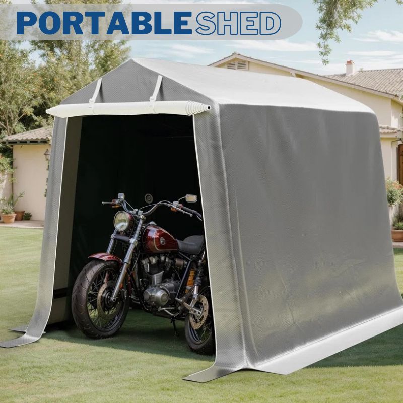 Portable Heavy-Duty Shed with Roll-Up Zipper Doors 6x8 ft