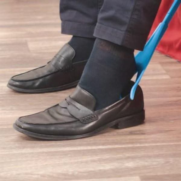 Sock Helper with Extended Handle and Built-In Shoe Horn Aid
