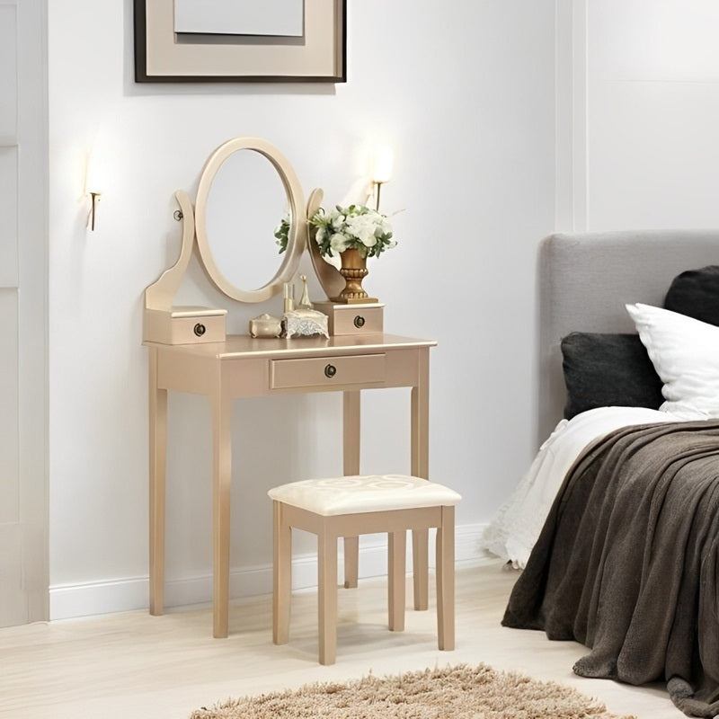 Makeup Vanity Set with Mirror and Upholstered Stool - Lenila