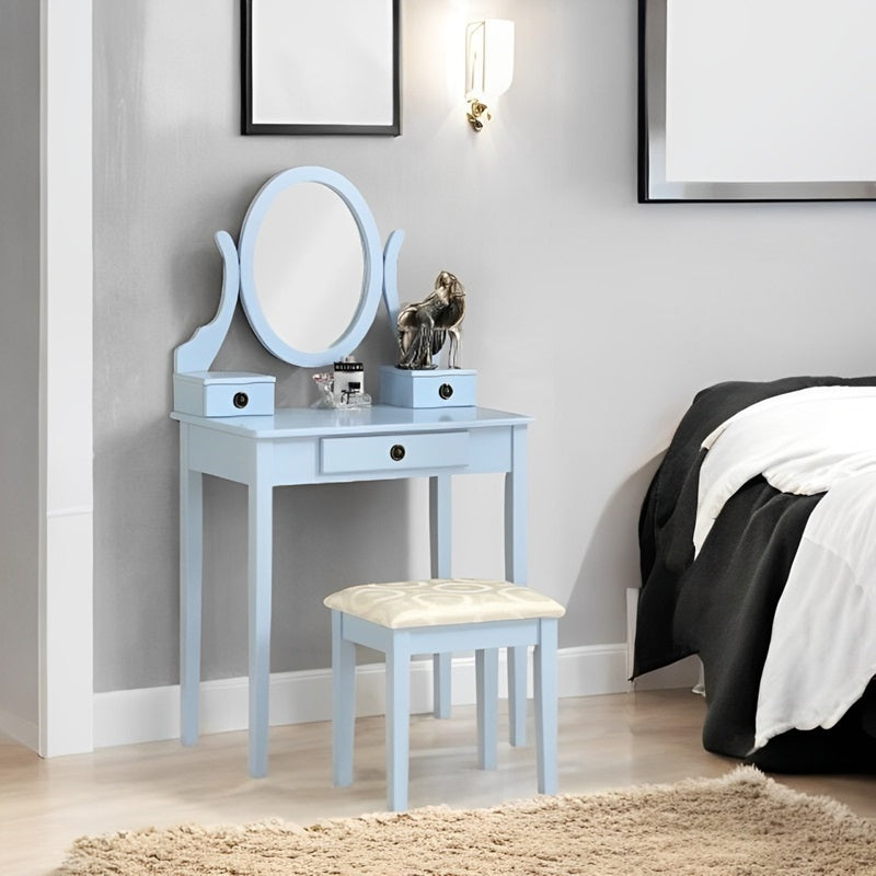 Makeup Vanity Set with Mirror and Upholstered Stool