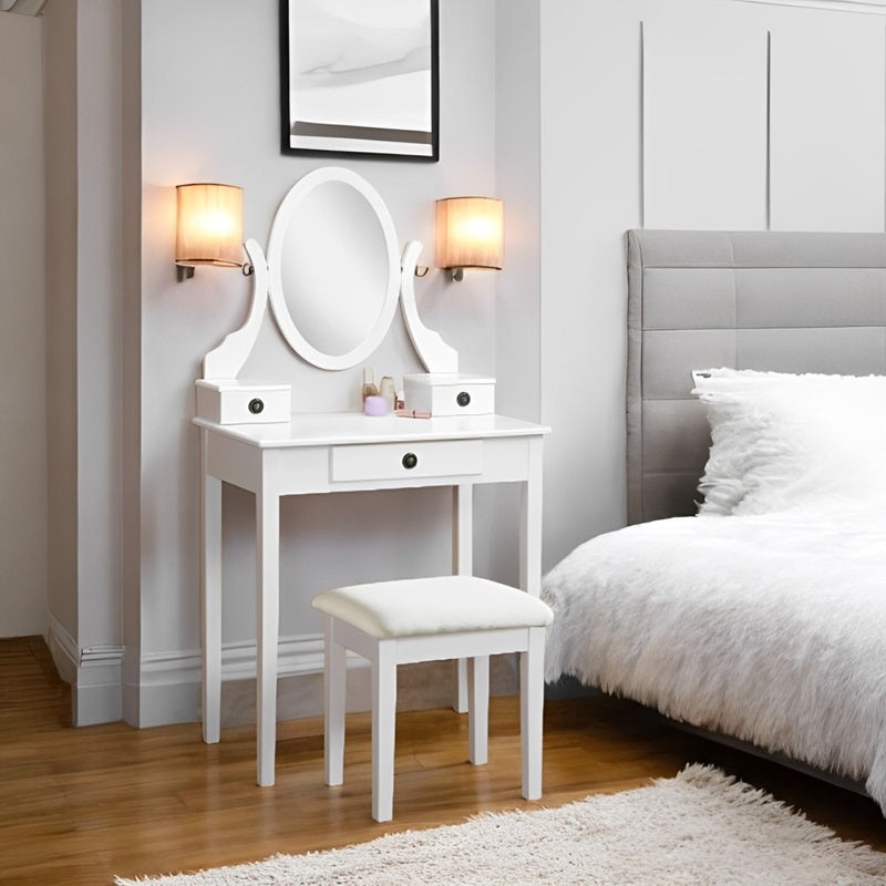 Makeup Vanity Set with Mirror and Upholstered Stool