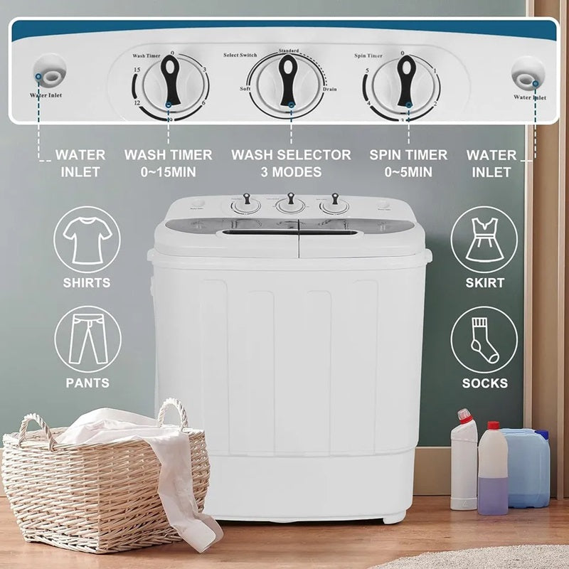 Compact Twin Tub Washing Machine 13LB Capacity Wash and Spin Dry