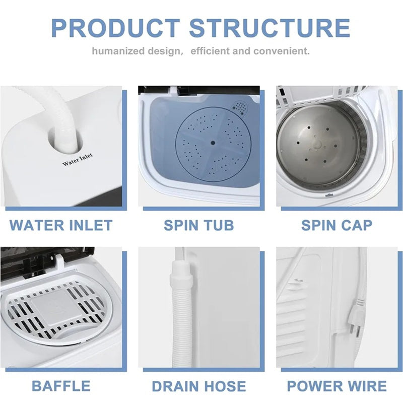 Compact Twin Tub Washing Machine 13LB Capacity Wash and Spin Dry