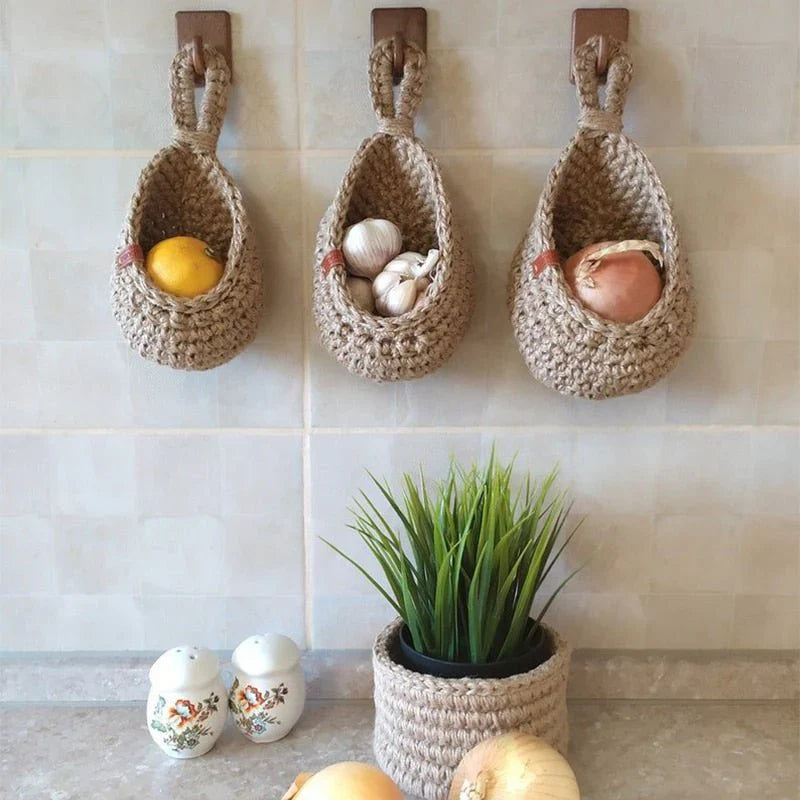 Woven Hanging Basket Natural Fiber Home Storage Organizer