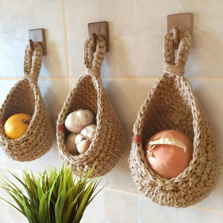 Woven Hanging Basket Natural Fiber Home Storage Organizer