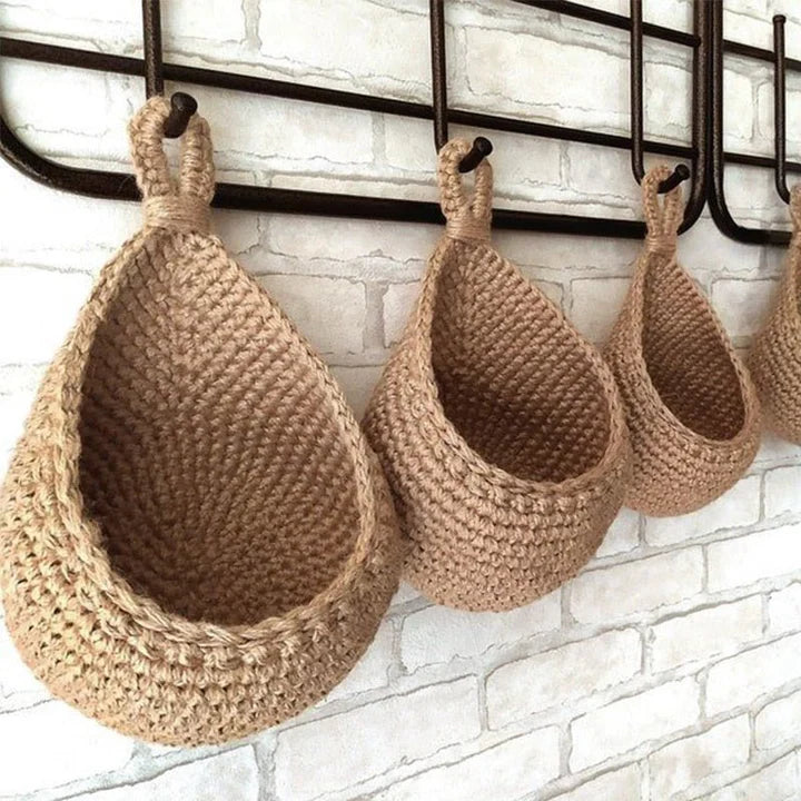 Woven Hanging Basket Natural Fiber Home Storage Organizer